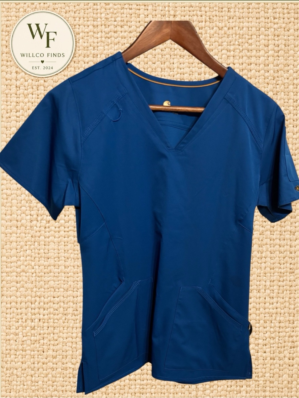 Carhartt Force Women’s XS Blue V-Neck Scrub Top Stretch Utility Pockets